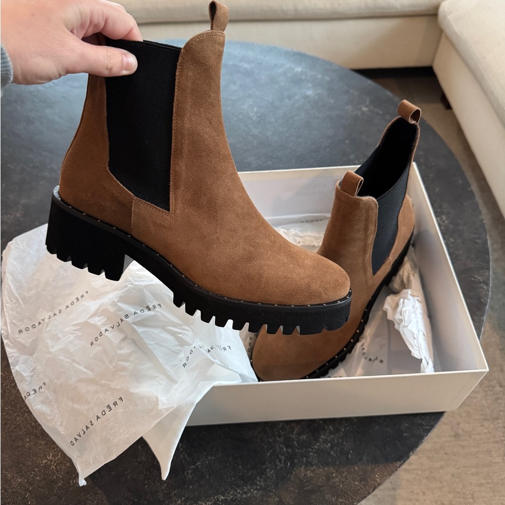 Freda Salvador Tan Suede Ankle Boots (rain resistant)